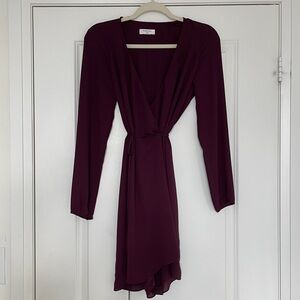 Aritzia Babaton Burgundy Long Sleeve Wrap Dress